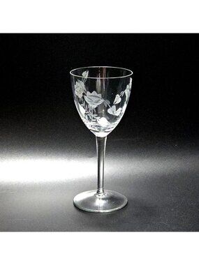 Toscany Frosted Floral Wine Glass 6.5" etched flower vintage decorative
